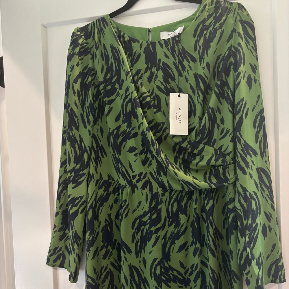 Green and Navy Patterned Dress